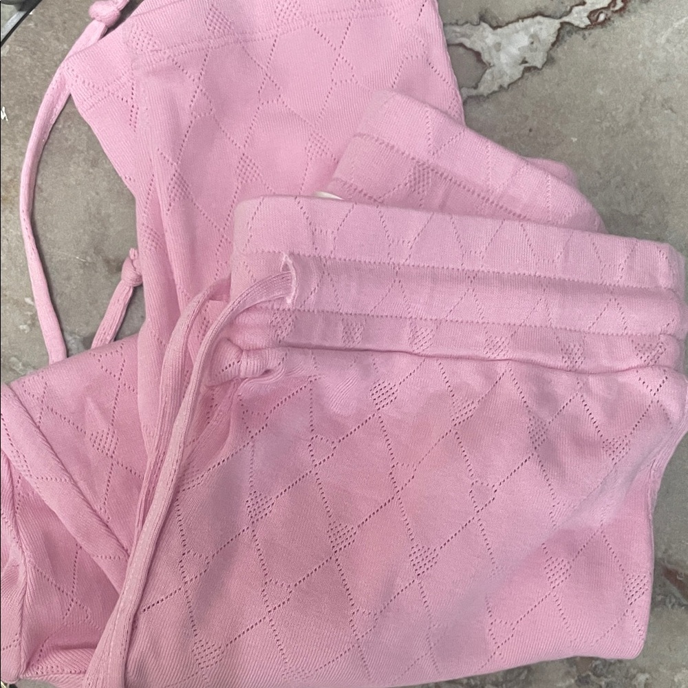 Loveshackfancy Pink Diamond Pattern Leggings Nwot - image 1